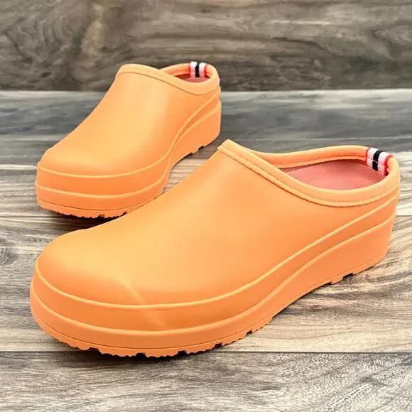 NIB Hunter Original Waterproof Platform Play Clogs 7 38 Orange - Picture 3 of 12